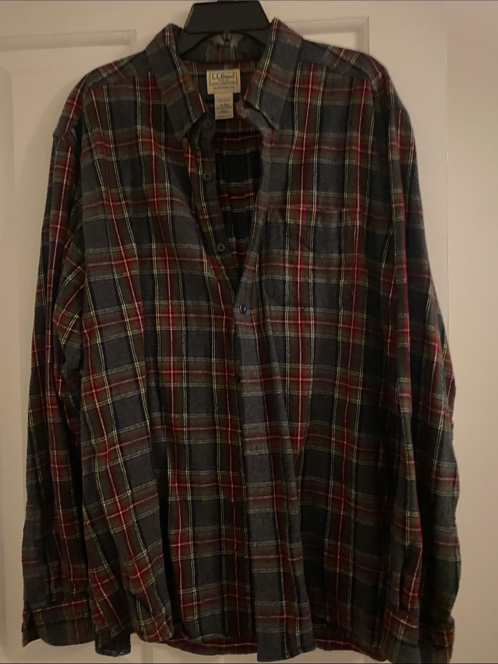 L.L. Bean Men’s Red & Navy Plaid Button-Down Flannel Shirt